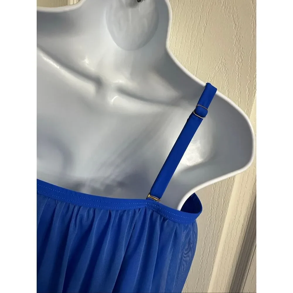 Gottex Royal Blue Mesh Overlay One Piece Swimsuit Size 14